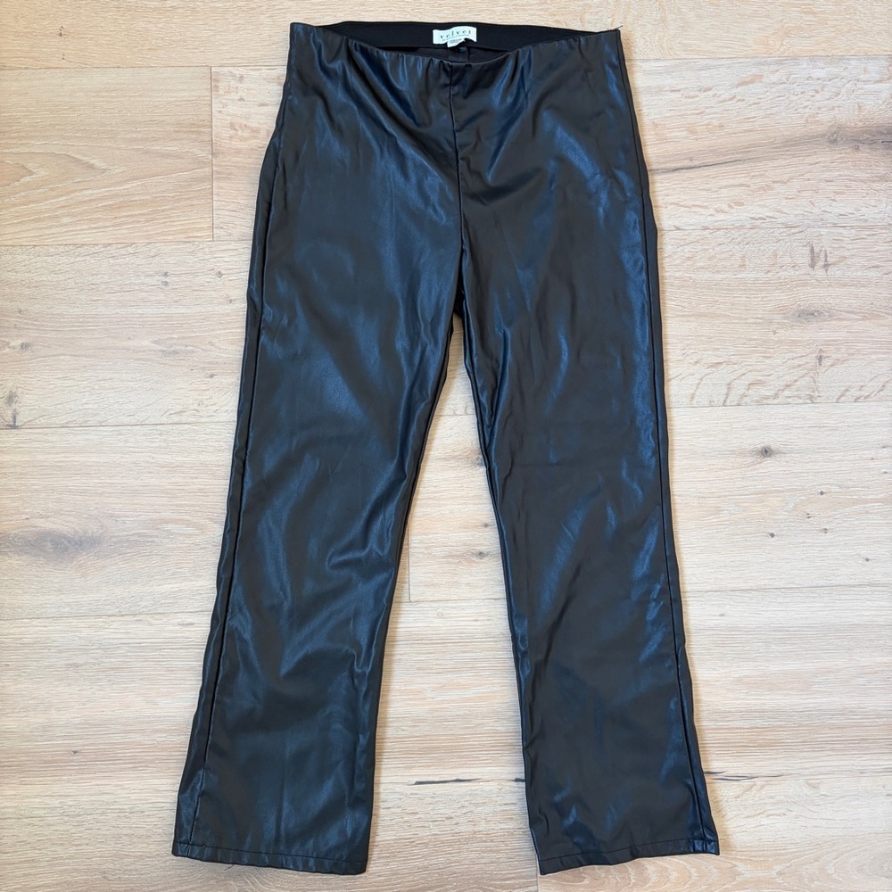 Velvet Graham Spencer Faux Leather Ankle Pants Black Womens L Made USA *T11